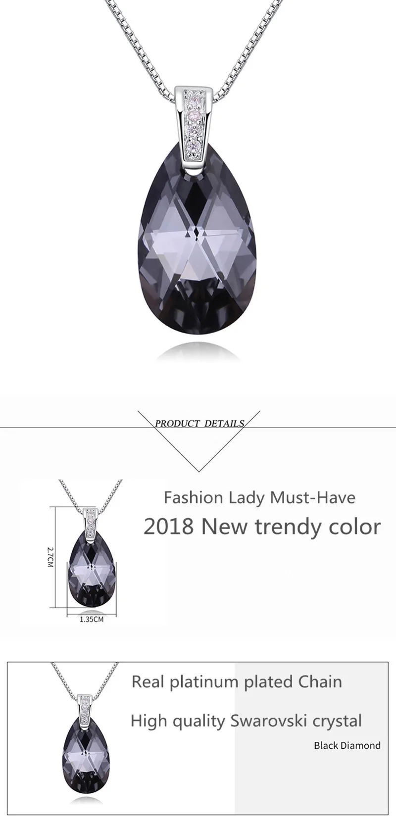 black diamond teardrop Austria Crystal pendant04
