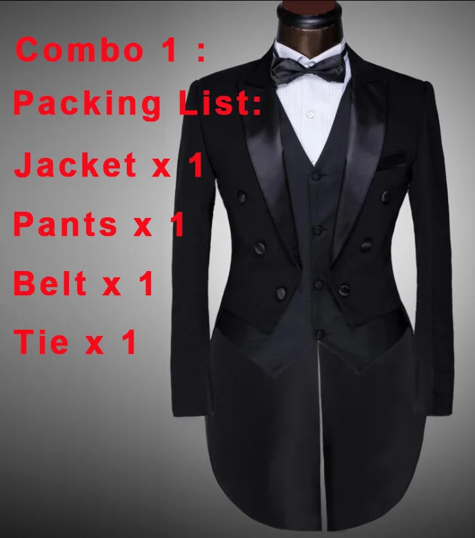 Классический дизайн мужской черный и белый свадебный костюм/смокинг жениха/Вечерняя Вечеринка/костюмы фрак 4 шт. блейзер(пиджак+ брюки+ ремень+ галстук - Цвет: Black 4pcs combo 1