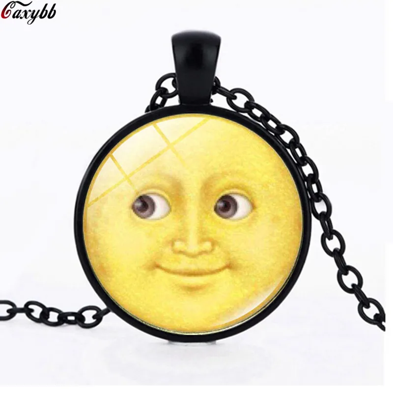 

Sun and moon Emoji Pendant necklace Fashion Jewelry Glass Cabochon Silver chain necklace for women gift