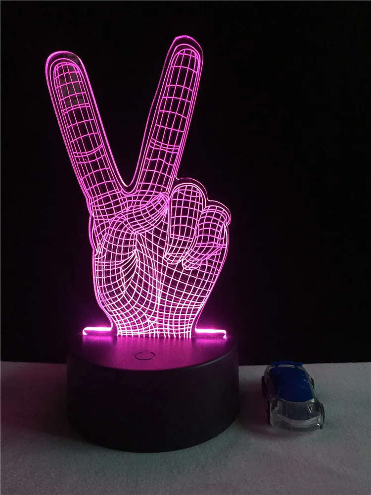Victory Gesture 3D LED USB Decorative Lighting Cable Remote Touch Bedroom Night Light Multicolor Atmosphere Table Lamp