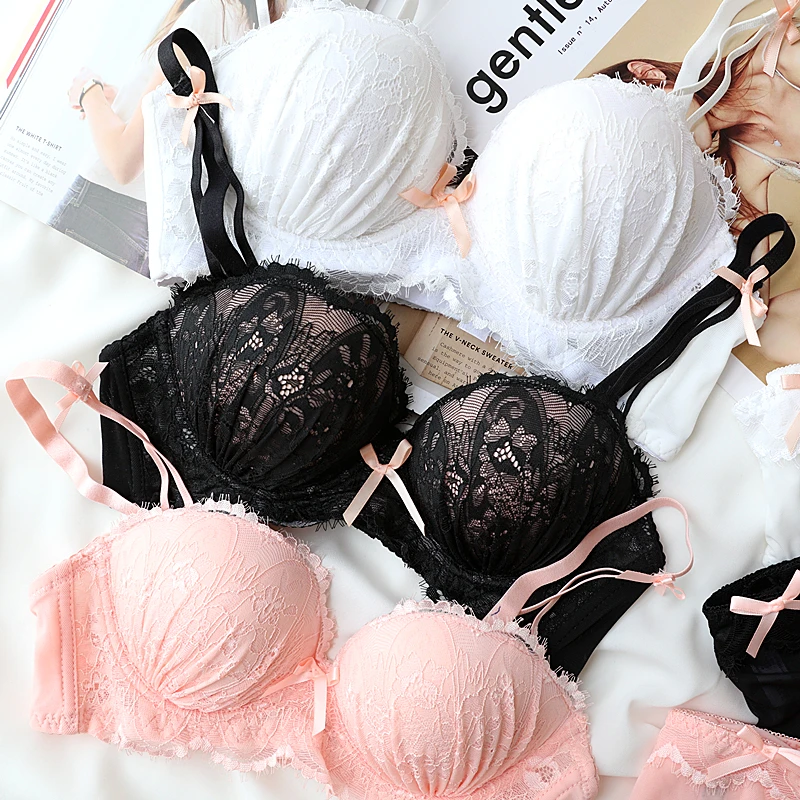 

Sexy Women Underwear Lovely Girl Lace Bra Set Embroidery Lingerie Deep V Push Up Bra For Women and Transparent Sexy Panty Sets