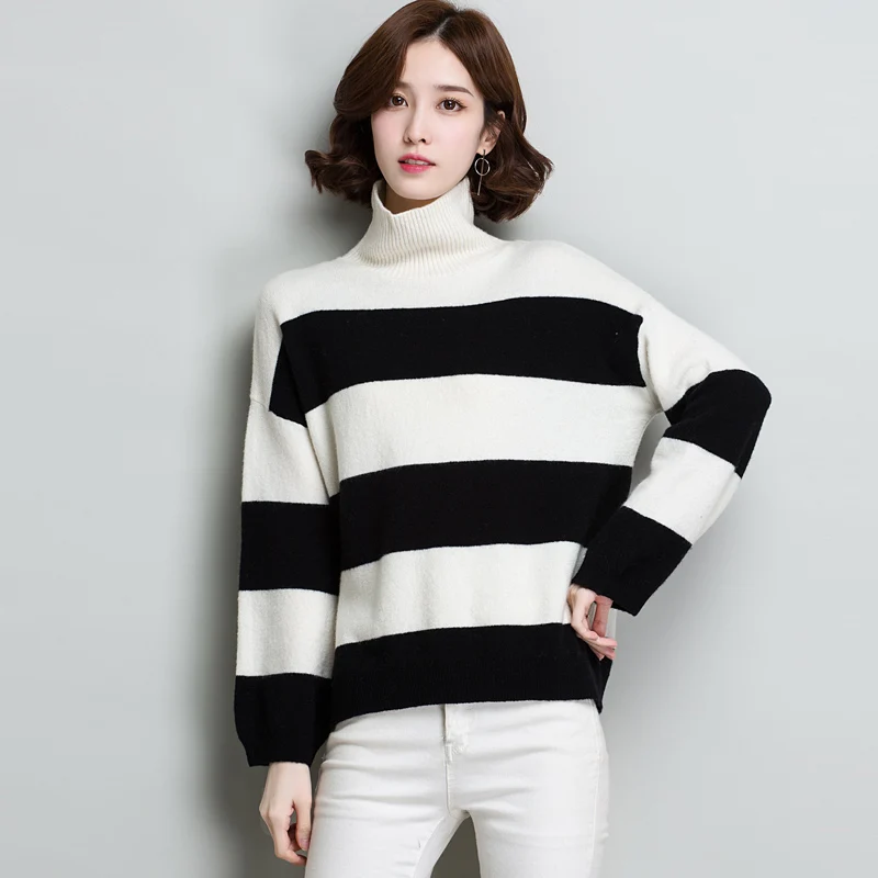 Best Price Brand Women Wool-blend Thicken Sweater 2019 Autumn Winter Hit Color Classic Striped Knit Sweater Fashion Casual Wild Pullover