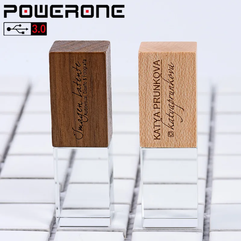 POWERONE USB 3,0 свадебная фотография с логотипом по индивидуальному заказу, деревянная Хрустальная деревянная 64 ГБ 32 ГБ 16 ГБ 4 ГБ версия памяти флэш-накопитель