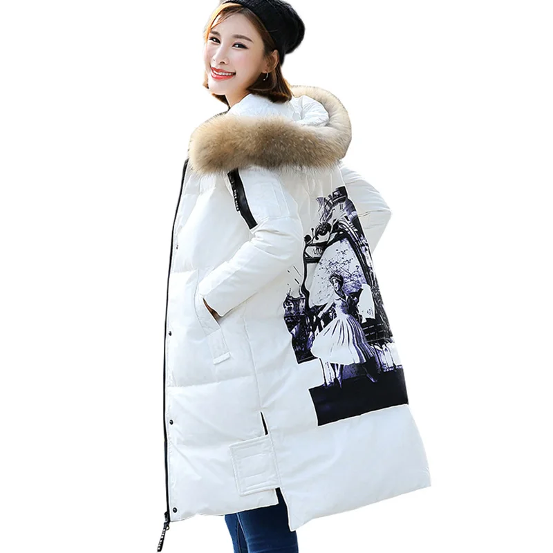 

Women Parkas Winter Down Jacket 2018 New Fashion Raccoon Fur Collar Hooded Outerwear Thick White Duck Down Long Jackets Coats457