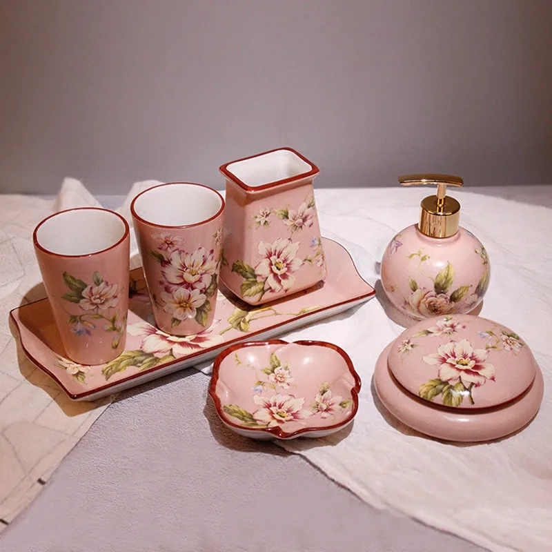 Аксессуары для ванной набор керамическое мыло, мыльница зубная щетка с дозатором чашка Европейский стиль дизайн розовый высокое качество свадебные подарки