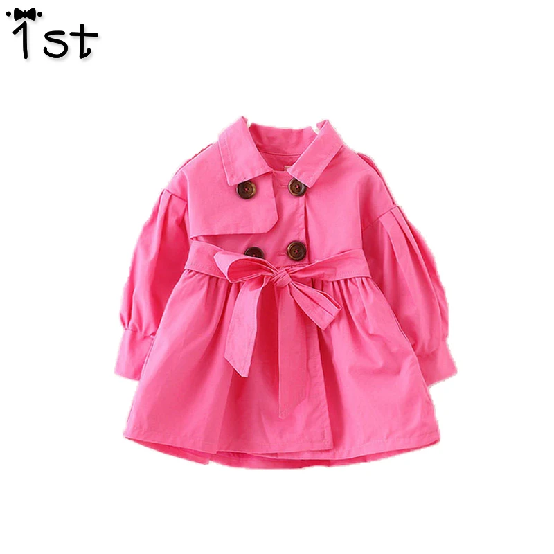 

1st 2017 Summer and autumn girls coat Windbreaker belt solid color British coat kids clothes children clothing k1
