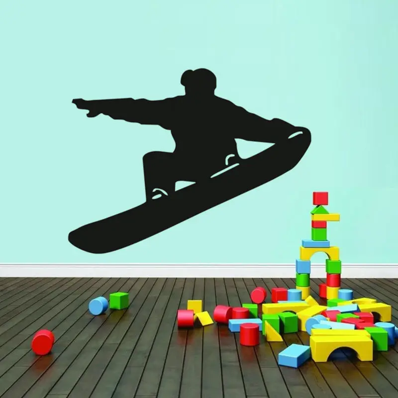 Skiing Player Silhouette Boys Wall Stickers Individual Design Vinyl Wall Stickers For Teens Room