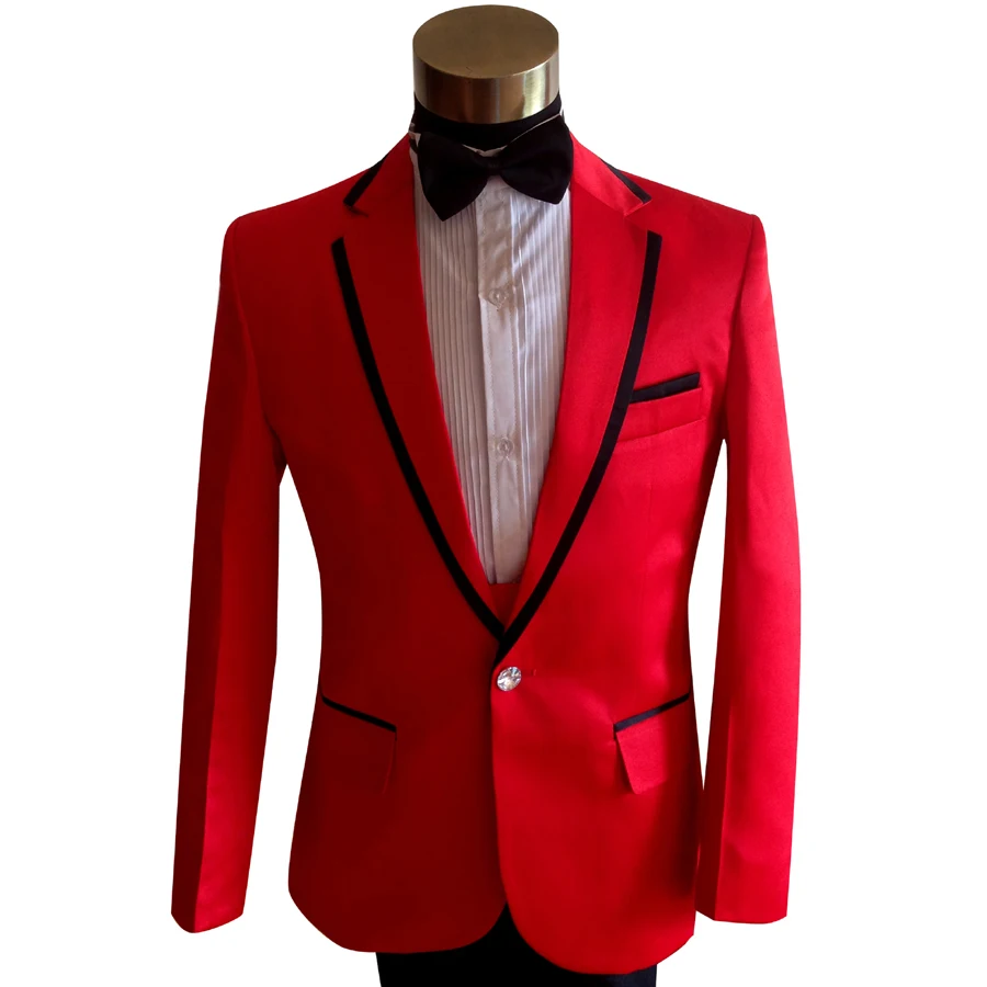 

Passionate Slim Red Wedding Formal Suits S-3XL Plus Size Men Singer Host Magician Performance Nightclub Party Clothing Set