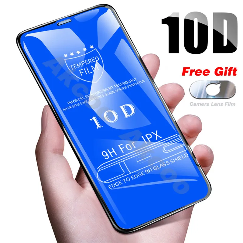 

10D Tempered Glass on the For iPhone X 8 7 6 Plus Screen Protector Full Cover Protective Glass For iPhone XR 7 6S 6 XS Max film