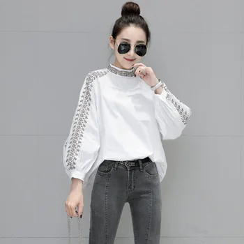 

Spring White Feminina Blusa Embroidery Women's Blouse Elegant Camisa Feminina Lantern Sleeve Women Tops Casual Clothes