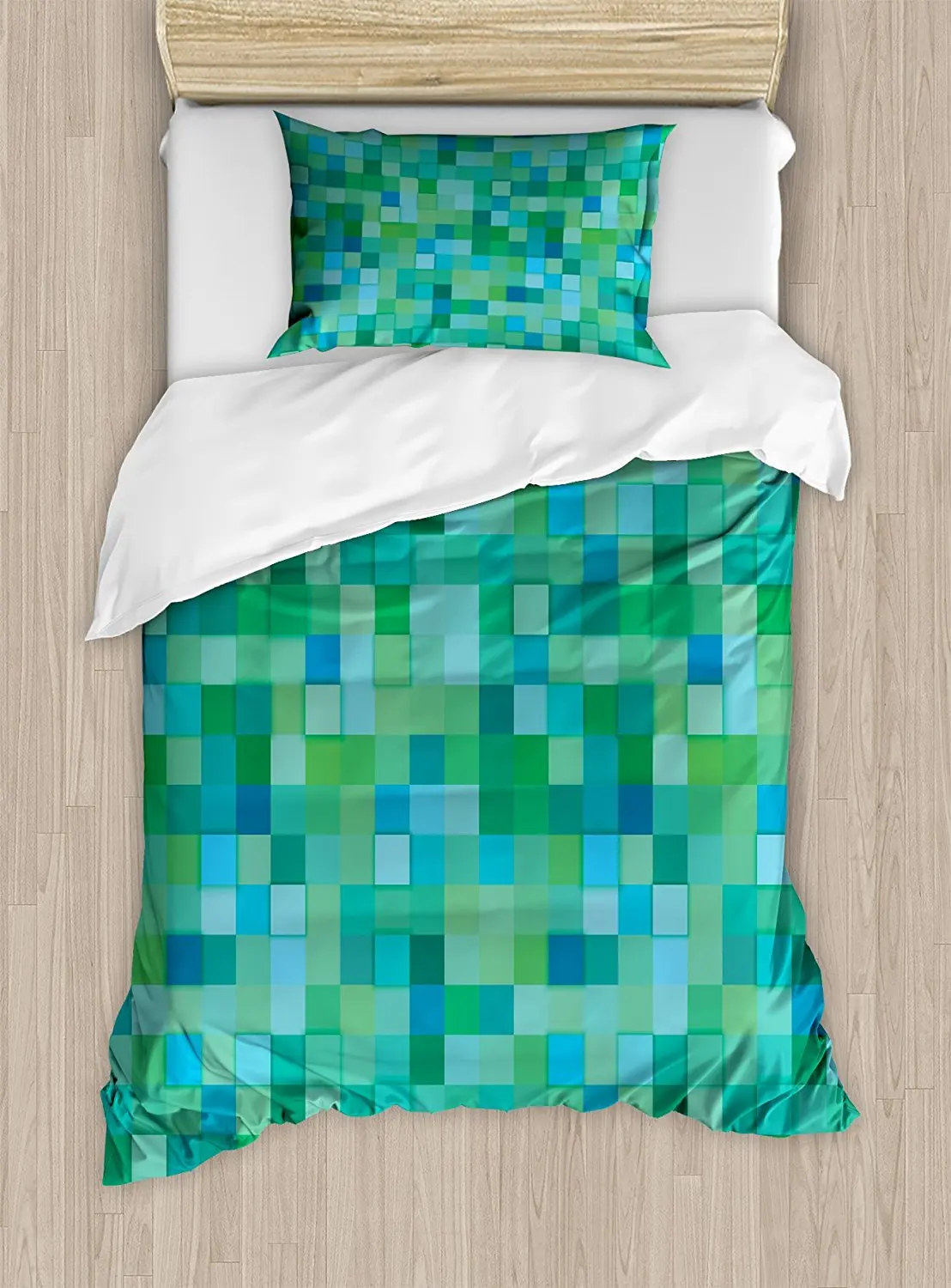 Teal Duvet Cover Set 4d Cube Pattern Abstract Squares Vibrant