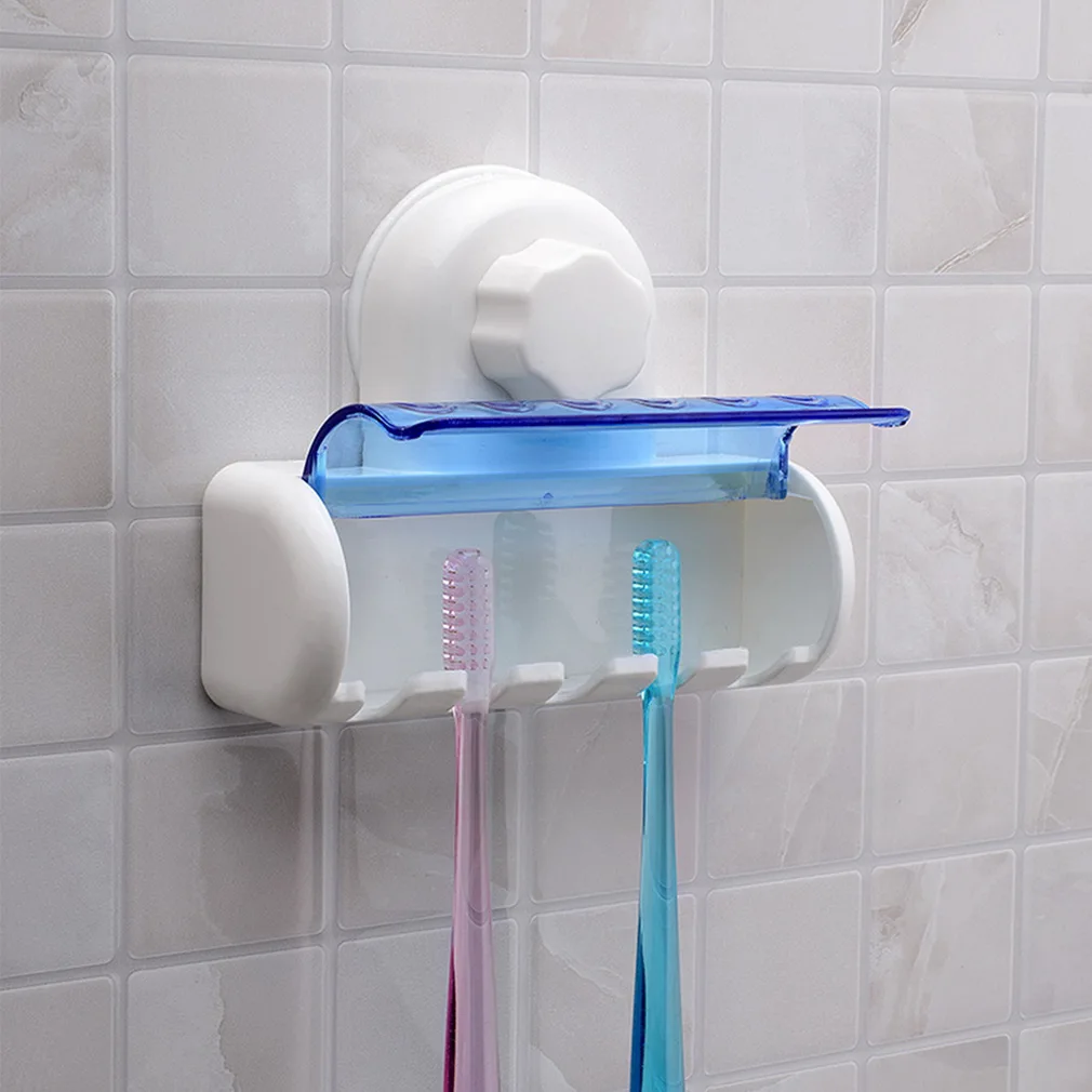 

Dropshipping Plastic Dust-proof Toothbrush Holder Bathroom Kitchen Family Toothbrush Suction Cups Holder Wall Stand Hook 5 Racks