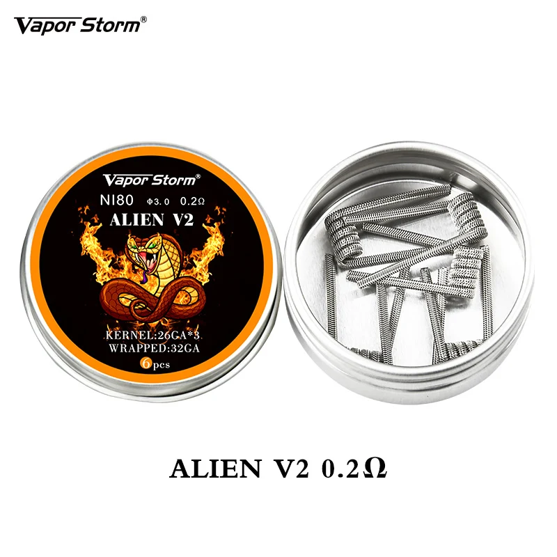 NI80 нихромовая катушка Vapor Storm высокая плотность Alien V2 Juggernaut Предварительно Построенная RDA нагревательная катушка для электронной сигареты RDA RBA RDTA - Цвет: 6x Alien V2