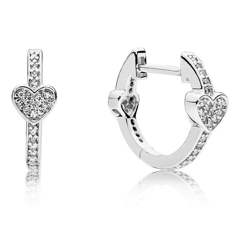 

Authentic 925 Sterling Silver Earring Alluring Hearts With Crystal Studs Earring For Women Wedding Gift Pandora Jewelry