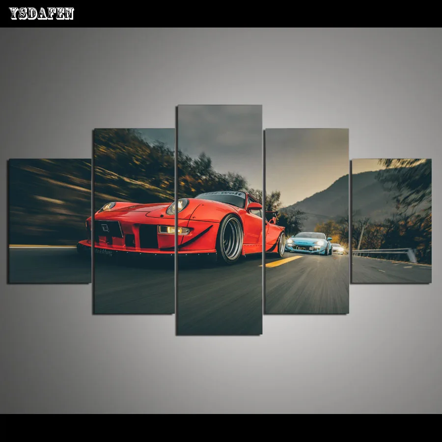 Drop Shipping HD 5 panel Printed Painting Canvas Art Car Painting Home