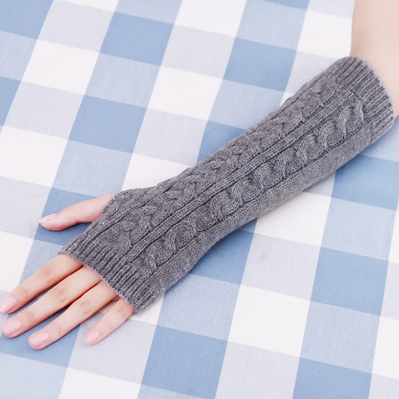 Однотонные женские перчатки ручной вязки, теплые рукавицы на запястье, зимние весенние перчатки без пальцев