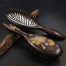 Топ Мода Расческа Щетка для волос уход за волосами Горячая высокого класса чистый натуральный гребень эбенового дерева Подушка безопасности массаж