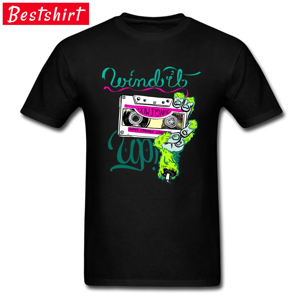 Birthday T-shirts Special Round Neck Wind it up Monkey hand All Cotton Men Tops Shirt Casual Short Sleeve T-Shirt Wind it up Monkey hand black