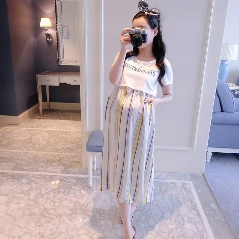 

Nursing Dress Loose Spring Summer Maternity Clothes Short Sleeve Dresses Charming Clothes for Pregnant Women Elegant Pregnancy