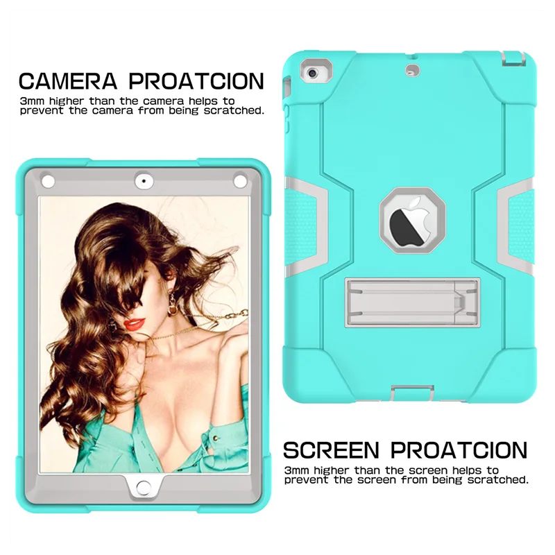 Case For iPad Air 1iPad 5 A1474 A1475 A1476,High-Impact Shockproof 3 Layers Soft Rubber Silicone+Hard PC Protective Cover Shell (3)