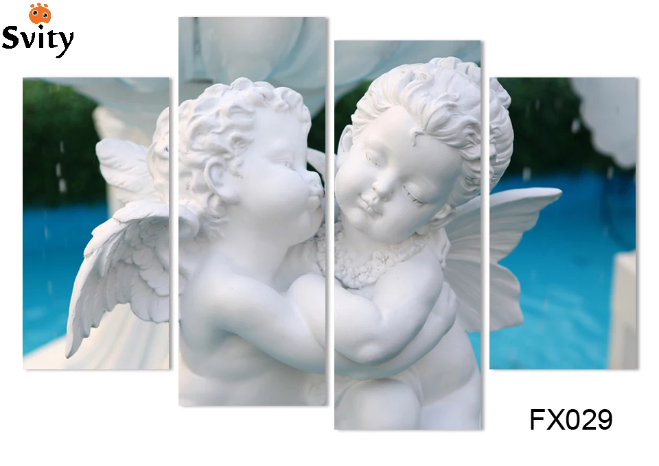 Four huge shape home decor wall hanging art paintings western angel digital pictures canvas spray painting (frameless)FX029