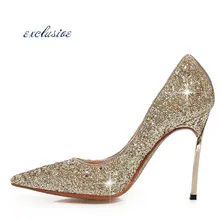 Womens Size 11 Heels Metal Heel Stiletto Glitter Wedding Pumps Large Size Shallow Mouth Blue Rue Black Golden Silver Party Sexy