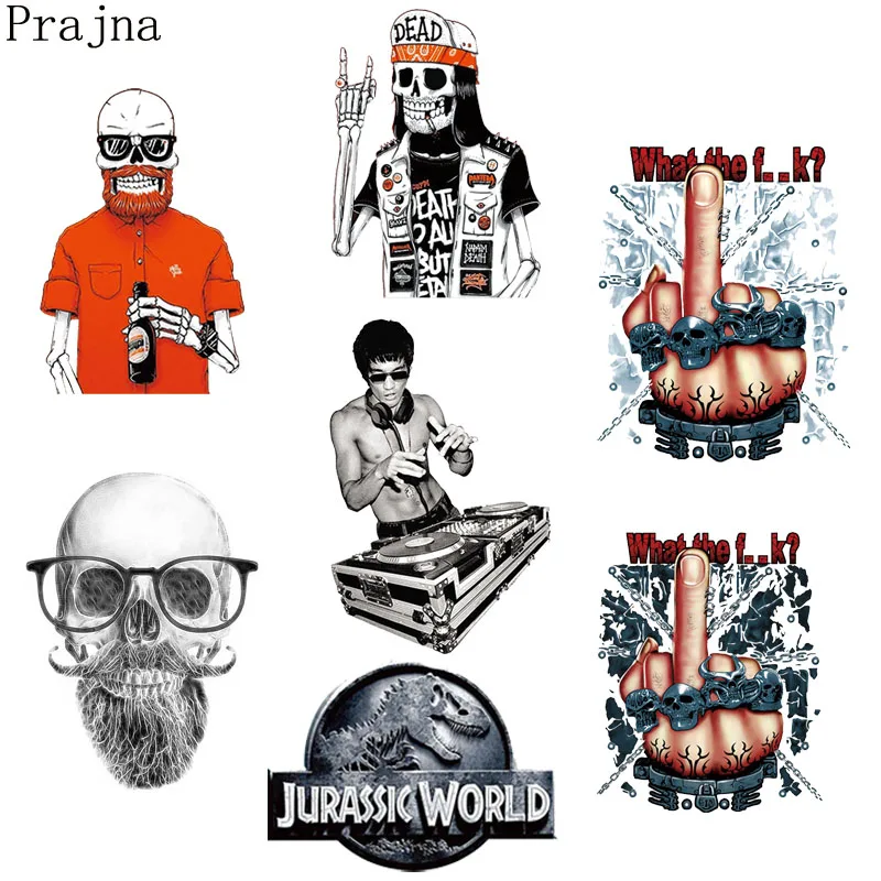 

Prajna Iron On Transfer Sticker Heat Transfer Vinyl Patches For Clothes Animal Punk Rock PVC Patch Applique DIY Printed Washable