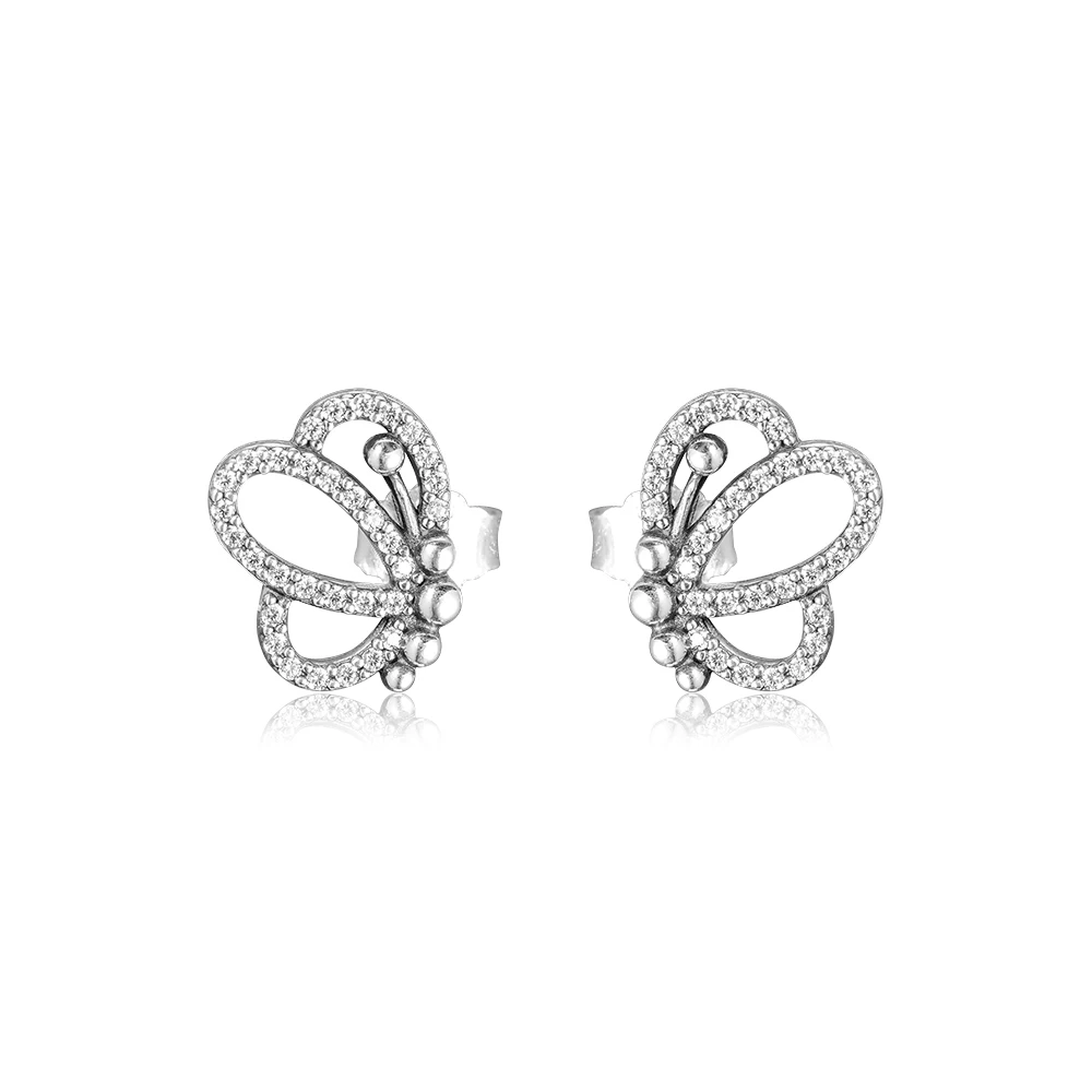 CKK Silver 925 Jewelry Butterfly Outlines Studs Earrings For Women Anniversary Gift Sterling Earring | Украшения и аксессуары