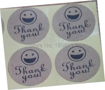 

200pcs/lot Smiley Thank You Stickers Kraft Paper Adhesive Label For Baking Gift Packaging Bag Seal Round Sticker Free shipping