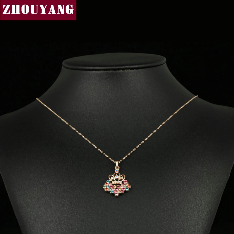 ZHOUYANG Top Quality ZYN118 Imperial Crown Rose Gold Color Pendant Necklace Jewelry Austrian Crystal Wholesale