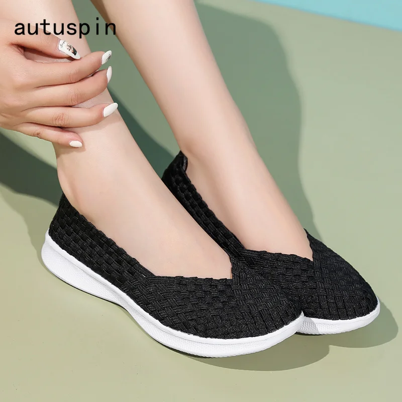 

Autuspin Casual Shoes Woman Breathable Fabric Women's Flats Slip on Soft Rubber Ladies Shoe Platform Fashion Loafers Flats Women