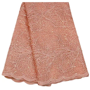 

Latest Design Beaded African Lace Fabric With Sequins Nigerian Lace Fabric For Women High Quality French Lace FabricHX1721-1