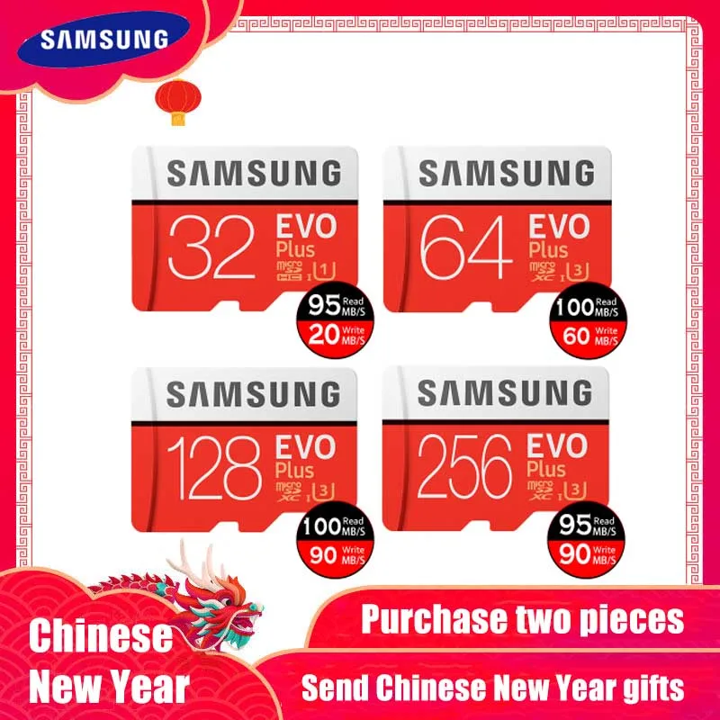 

New product Original SAMSUNG EVO+ Memory Cards 64GB EVO plus U3 128GB 256GB Class10 Micro SD Card 32GB 16G microSD UHS-I TF Card
