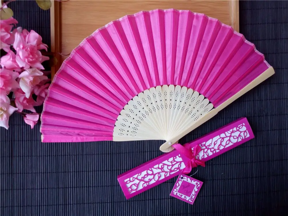 30 pcs/lot Personalized Luxurious Silk Fold hand Fan in Elegant Laser-Cut Gift Box+Party Favors/wedding Gifts+printing