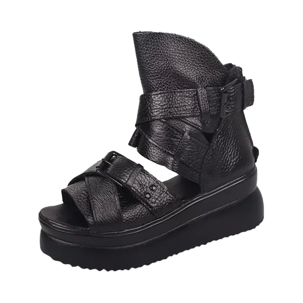 

SAGACE Luxury Women Sandals Flat with Outside Women's Summer Roman Fish Mouth Shoes Thick Bottom Cake Rivet Wedge Sandals