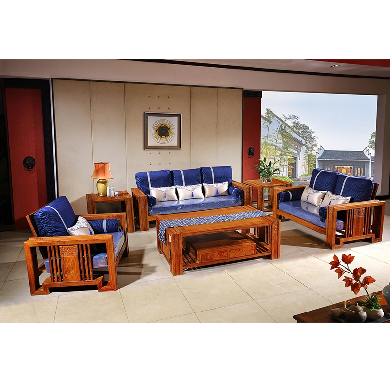 6 Pcs/Set Antique Hedgehog Rosewood Sofa Chair Set Custom Mahogany Furniture Living Room Rectangle Square Solid Wood Tea Table