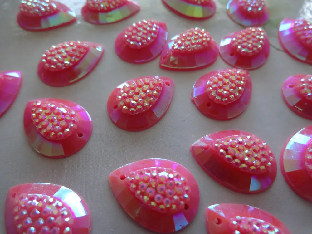 Pink AB colour resin crystal sew on rhinestones drop shape 13*18mm flatback hand sewing for dress 100pcs/lot | Дом и сад