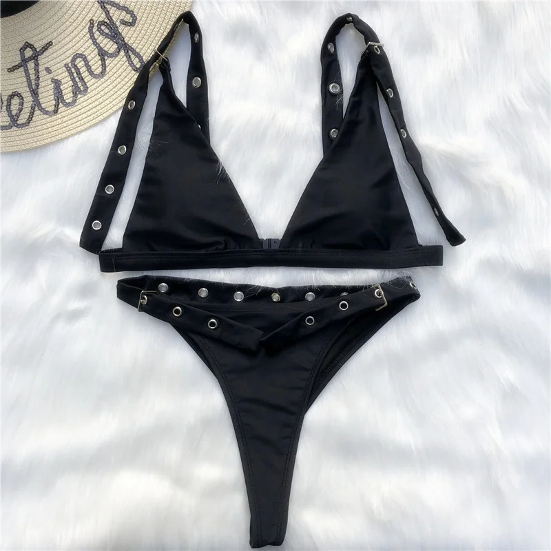 Bikini 2018 Swimsuit Women Brazilian Bikini Sexy Solid Color Rivet 