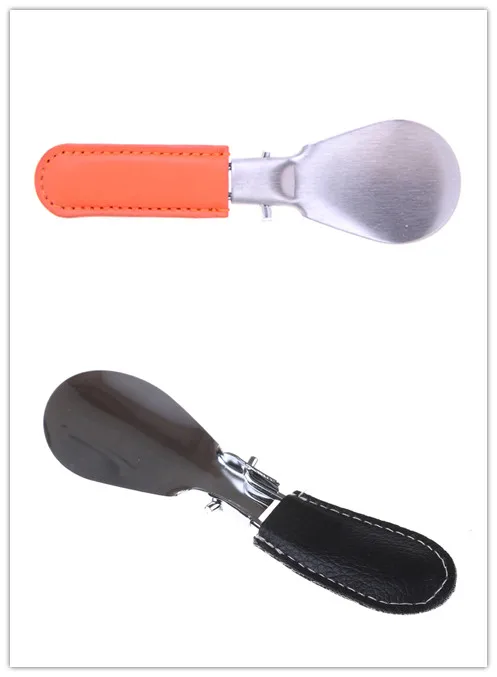 

New 1pc Folding Shoehorn Foot Care Metal Durable With Stainless Steel Faux Leather Handle Portable Shoe Horns Foot Care Tool
