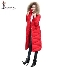 Зимний женский пуховик средней длины с меховым воротником и капюшоном, пальто на белом утином пуху, новая утепленная женская верхняя одежда DD733