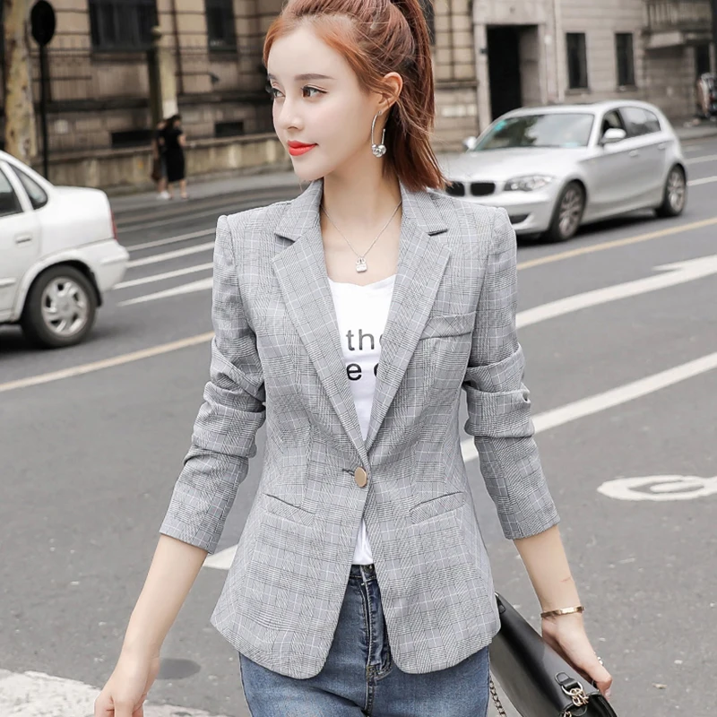 Blazers Et 2018 Printemps Dames Automne Mode Nouveau Bouton Femmes Blazer Gray pink Vestes Plaid De Survêtement Gris Unique Costume 1lc3uFJTK