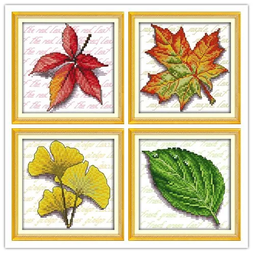 

11CT Diy Needlework Maple leaf&Ginkgo leaf&Green Leaf DMC Counted Free Cross Stitch Kits for Embroidery Knitting Needles Crafts