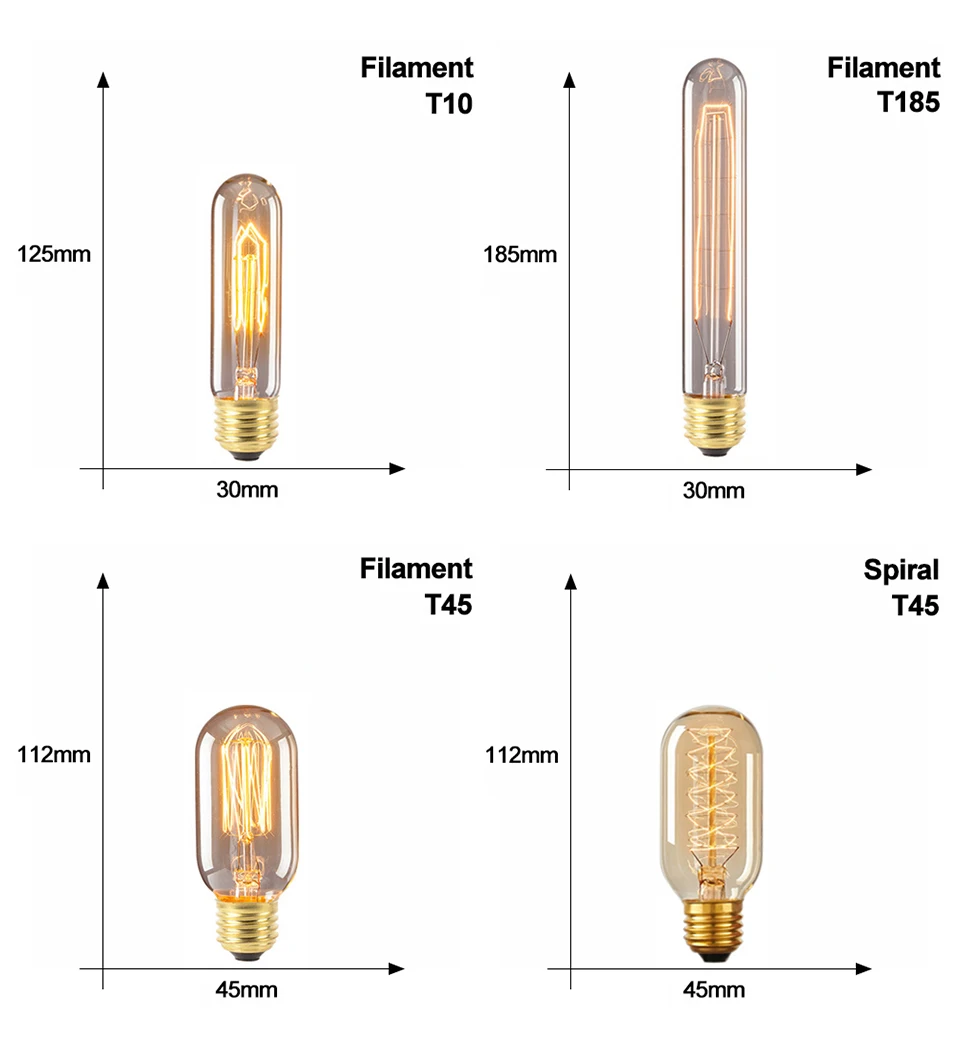 Ynl Ретро EDISON ЛАМПЫ T185 T10 T45 40 Вт E27 220 В накаливания старинные Эдисон лампа кулон люстра свет украшения