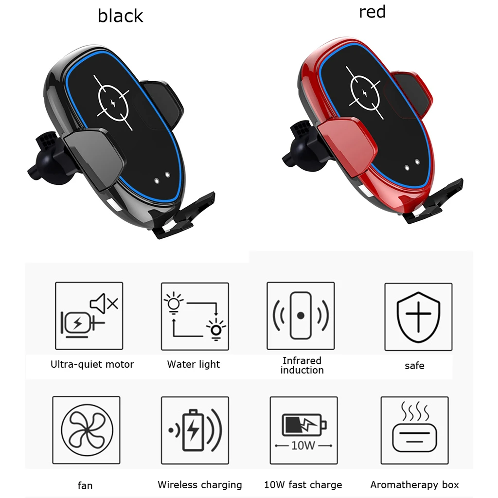 

QI Wireless Car Charger 10W Fast Charging Smart CC Infrared Sensor Phone Holder With Fan Aromatherapy Box For 4-6 Inch Phone