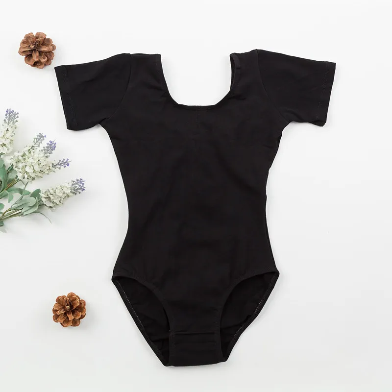 Girls Ballet Dance Leotard Spandex Cotton Short Sleeved Bodysuit Skating Dresses Dance Wear