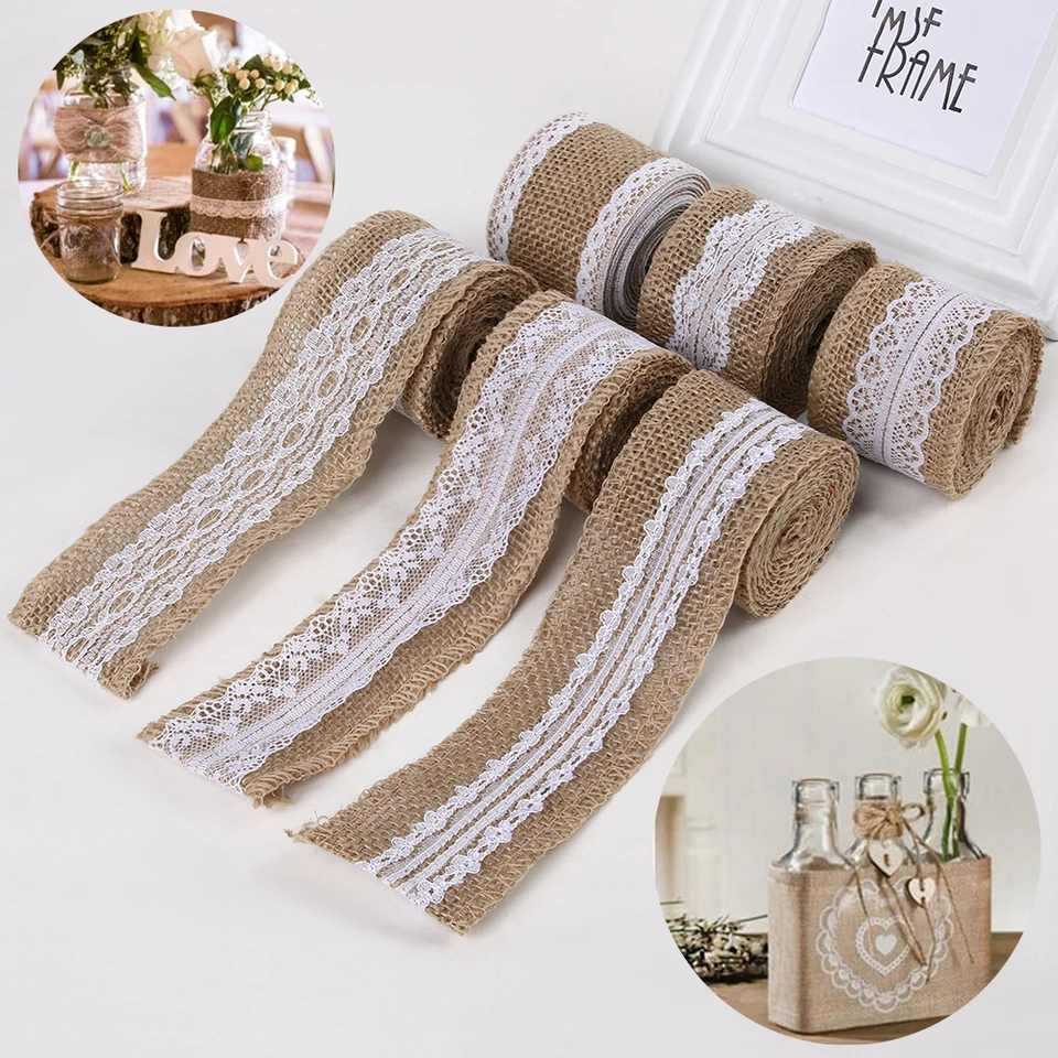 Vintage Party DIY Wedding Lace Ribbon Hessian Edge Jute Burlap Sisal Trim