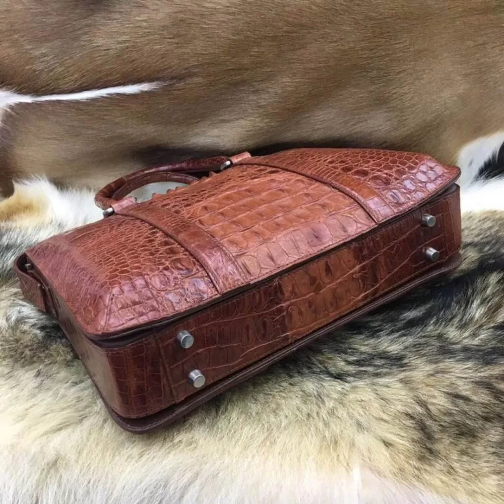 Serviette Clair Livraison Sac Brun Peau 2018 De 100 Orange Hommes Officiel Crocodile Véritable D'affaires Cuir réel En Tête Nouveau U6qUwAxSa