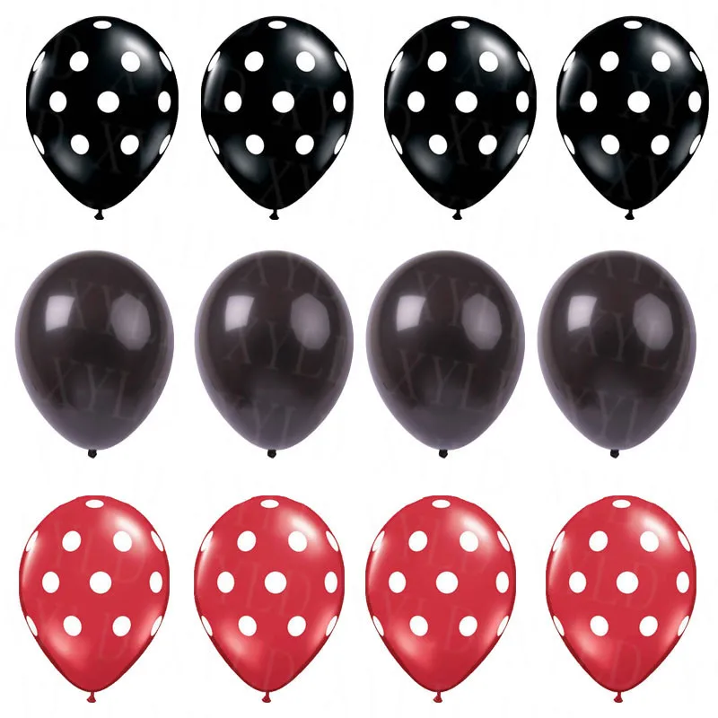 12 шт. 12 дюймов черного, желтого цвета красный горошек латексные шары воздушные шары надувные одежда для свадьбы, дня рождения украшения поставки balons - Цвет: Черный
