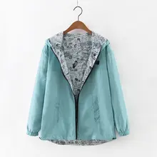 2018 Autumn Women Bomber Basic Jacket Pocket Zipper Hoodies Women Two Side Wear Cartoon Print Outwear Loose Coat