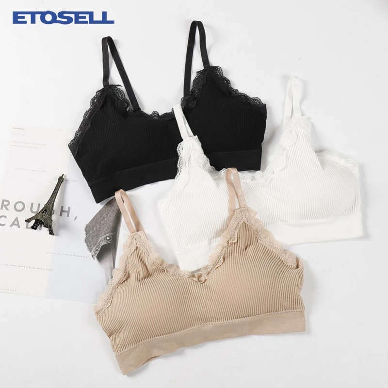 

Sexy Lingerie Lace Bra Rib Elastic Solid Padded Comfy Bras for Women Anti-Emptied Fitness BH Bralette lenceria femenina Lace Top